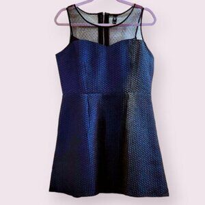 π Windsor Cocktail Blue Black Metallic Shimmer Lurex Brocade Dress Mesh Party